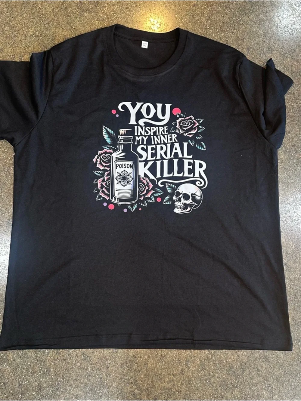 Black Short-Sleeve Graphic Tee with 'You Inspire My Inner Serial Killer' Design - Picture 2 of 3